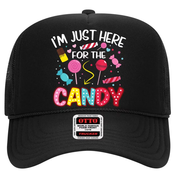 I'm Just Here For The Candy Halloween Cute Lollipop Sweets High Crown Mesh Trucker Hat