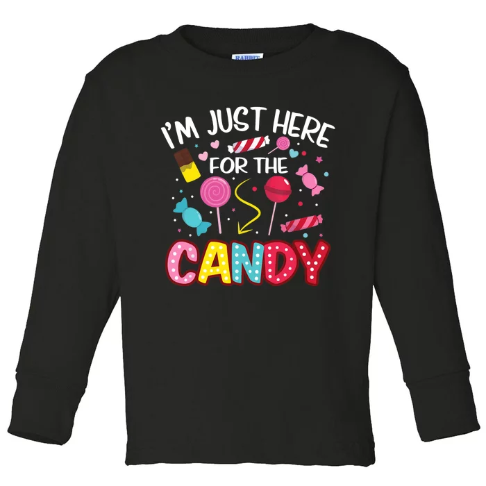 I'm Just Here For The Candy Halloween Cute Lollipop Sweets Toddler Long Sleeve Shirt