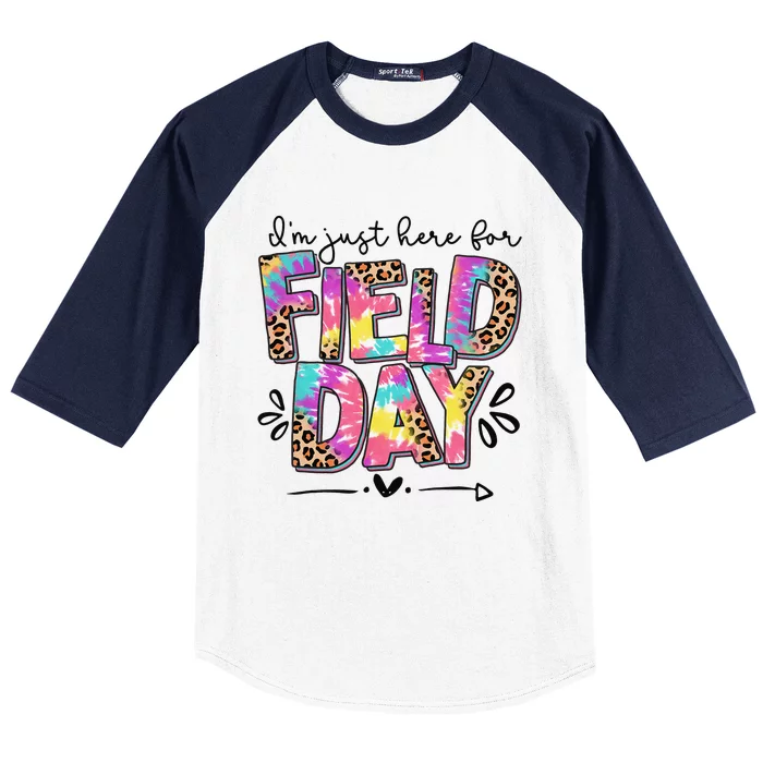 I'm Just Here For Field Day Leopard Tie Dye Last Day School Baseball Sleeve Shirt