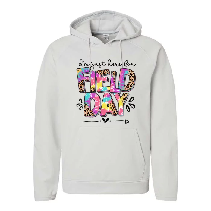 I'm Just Here For Field Day Leopard Tie Dye Last Day School Performance Fleece Hoodie