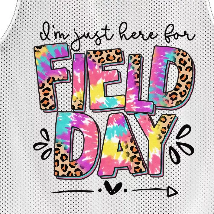 I'm Just Here For Field Day Leopard Tie Dye Last Day School Mesh Reversible Basketball Jersey Tank