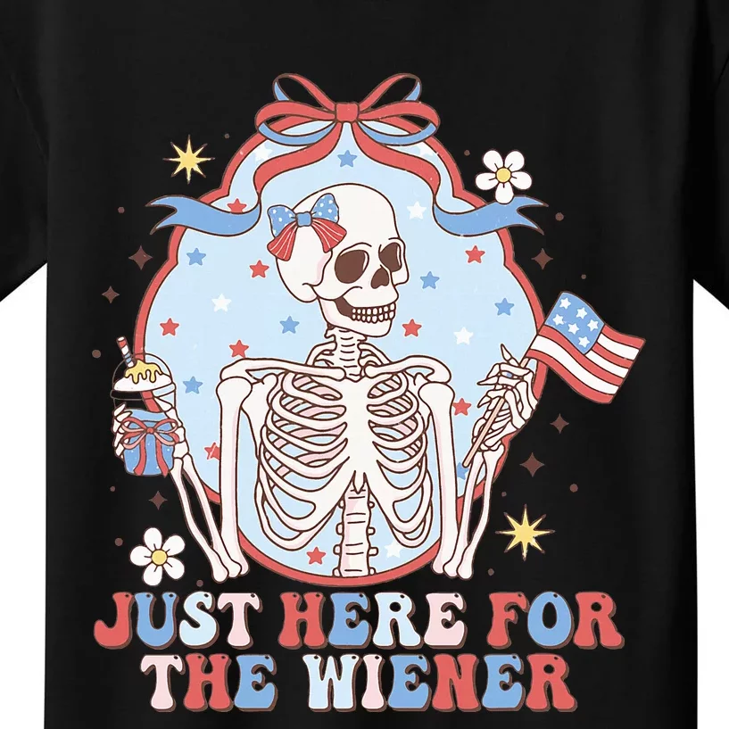 IM Just Here For The Wieners Funny Skeleton Kids T-Shirt