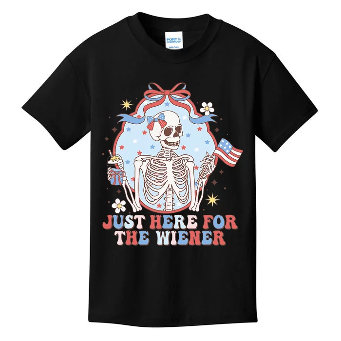 IM Just Here For The Wieners Funny Skeleton Kids T-Shirt