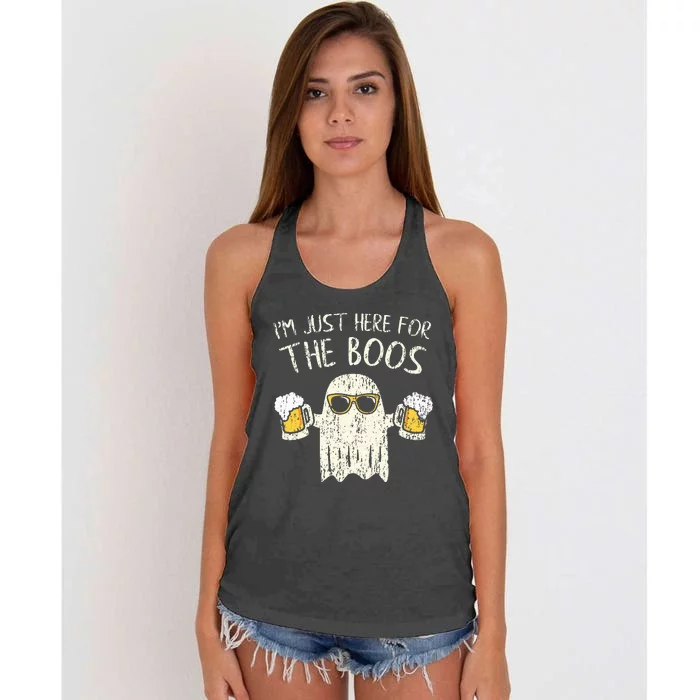 Im Just Here For The Boos Funny Gift Halloween Ghost Women's Knotted Racerback Tank