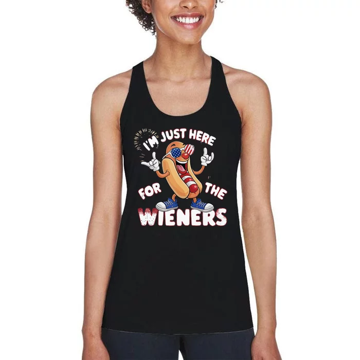 IM Just Here For The Weiners 4th Of July Patriotic Women's Racerback Tank