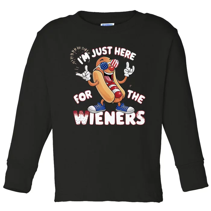 IM Just Here For The Weiners 4th Of July Patriotic Toddler Long Sleeve Shirt