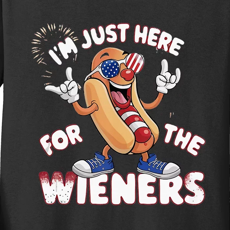 IM Just Here For The Weiners 4th Of July Patriotic Kids Long Sleeve Shirt