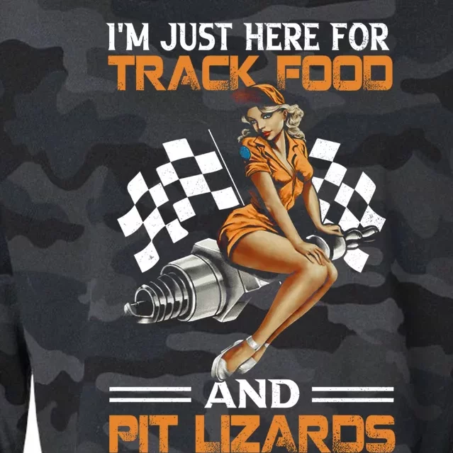 Im Just Here For Track Food And Pit Lizards Racing Motor Great Gift Cropped Pullover Crew