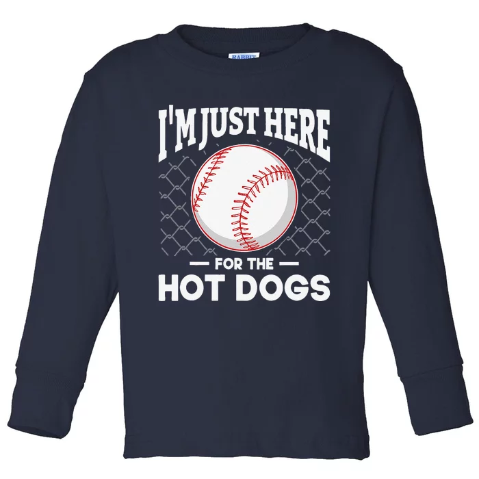 I'm Just Here For The Hot Dogs Summer Baseball Game Hotdog Toddler Long Sleeve Shirt