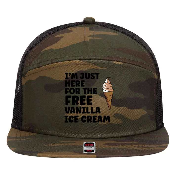 IM Just Here For The Free Ice Vanilla Cream Summer Gift 7 Panel Mesh Trucker Snapback Hat