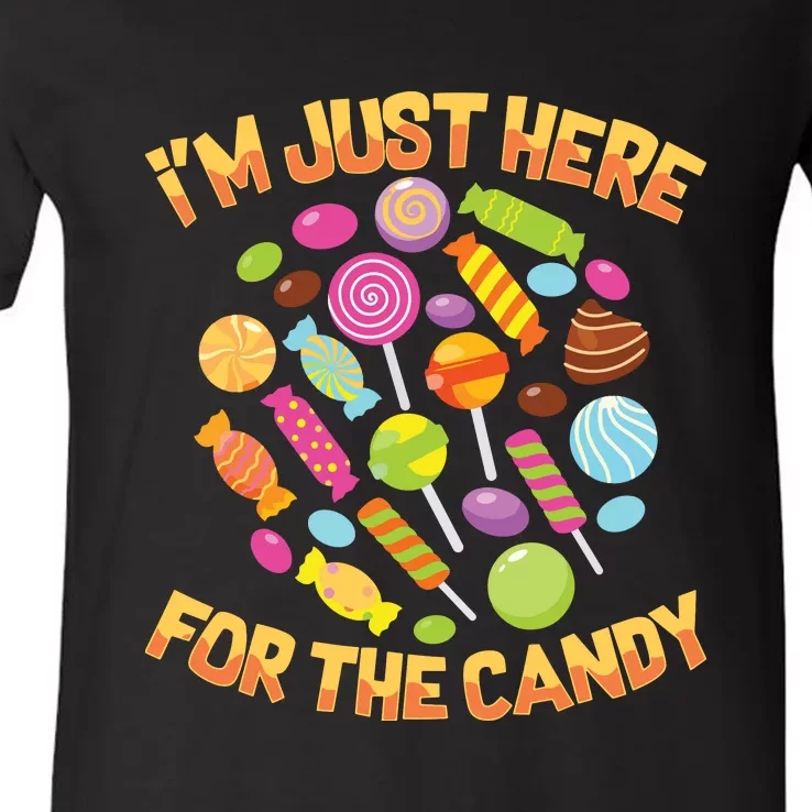 IM Just Here For The Candy Funny Halloween Pun V-Neck T-Shirt