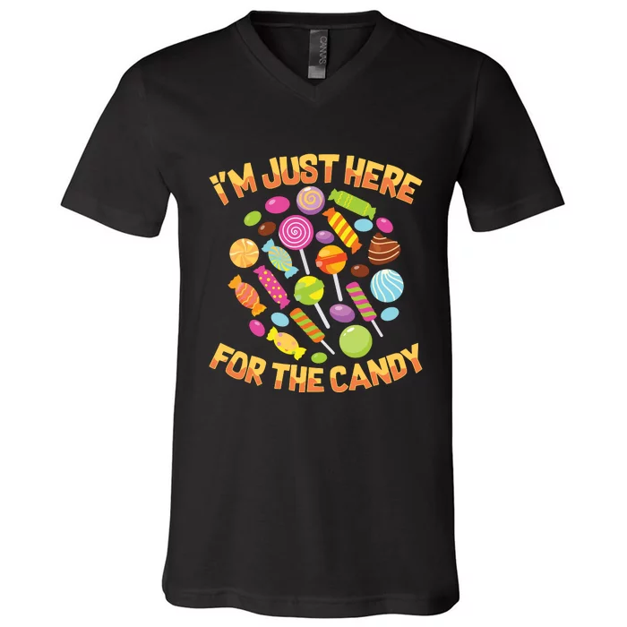 IM Just Here For The Candy Funny Halloween Pun V-Neck T-Shirt