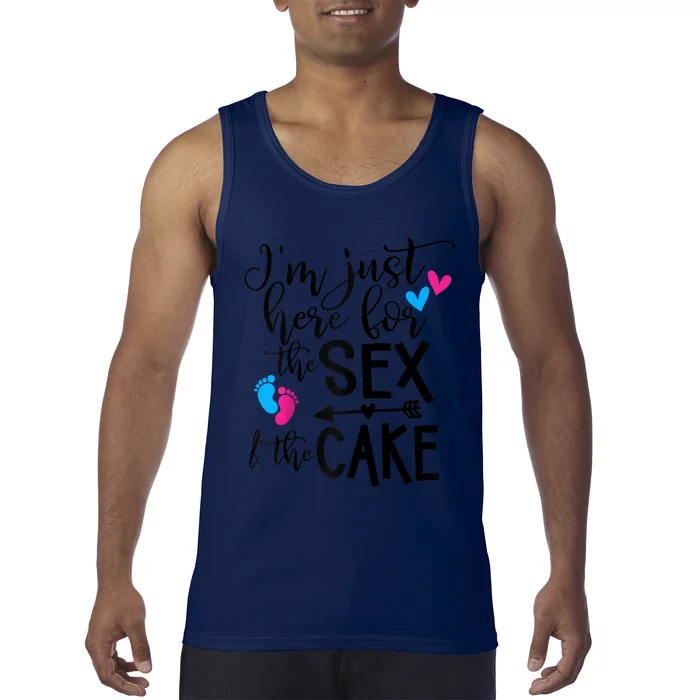 Im Just Here For The Sex And The Cake Gender Reveal Party Raglan Baseball Tank Top