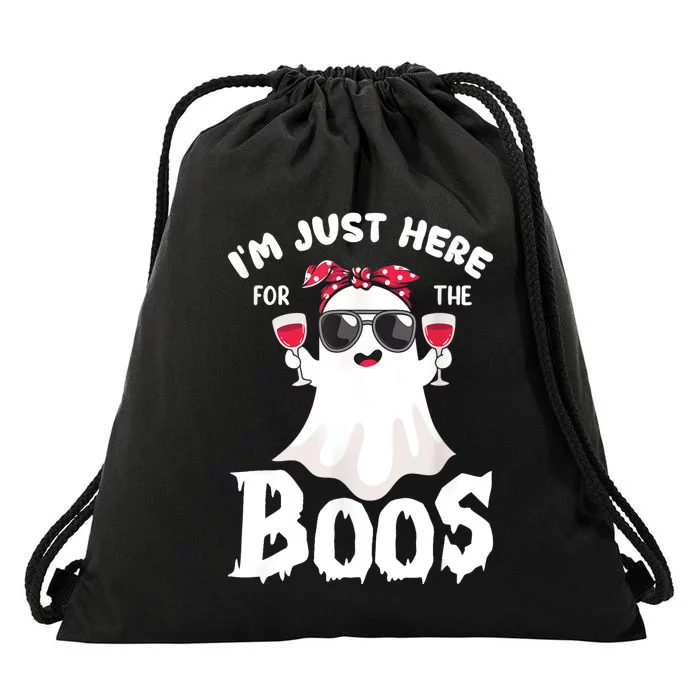 Im Just Here For The Boos Cute Ghost Funny Halloween Drawstring Bag