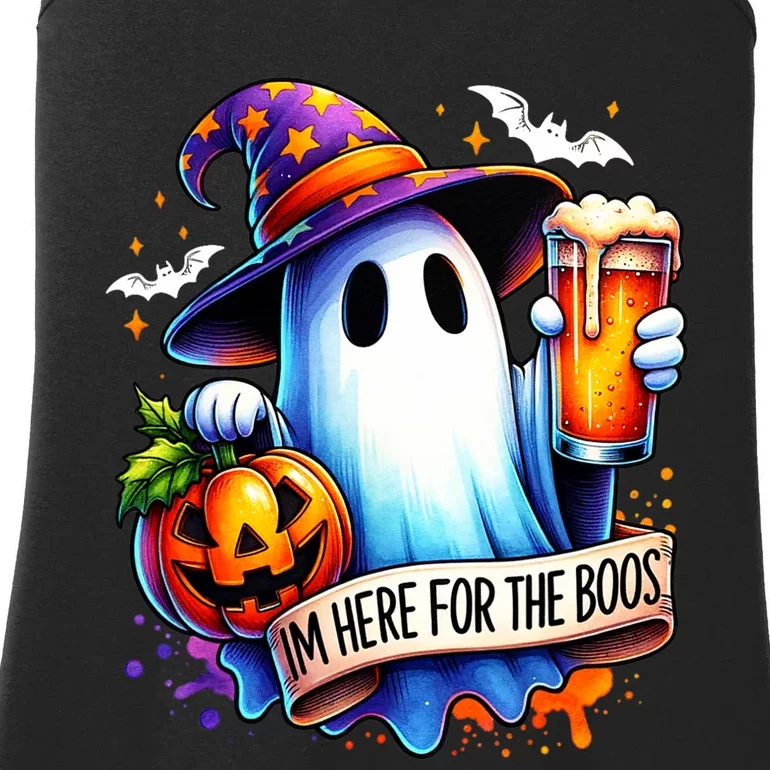 IM Just Here For The Boos Funny Halloween Ghost Ladies Essential Tank