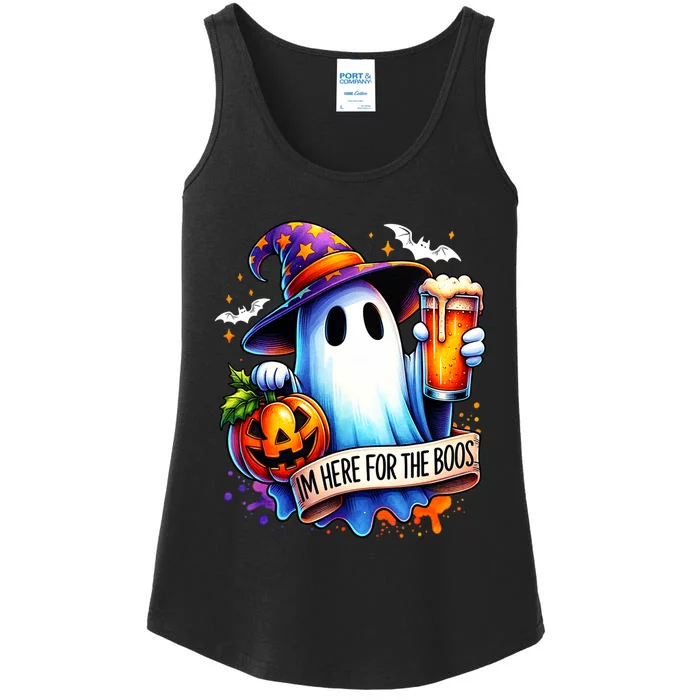 IM Just Here For The Boos Funny Halloween Ghost Ladies Essential Tank