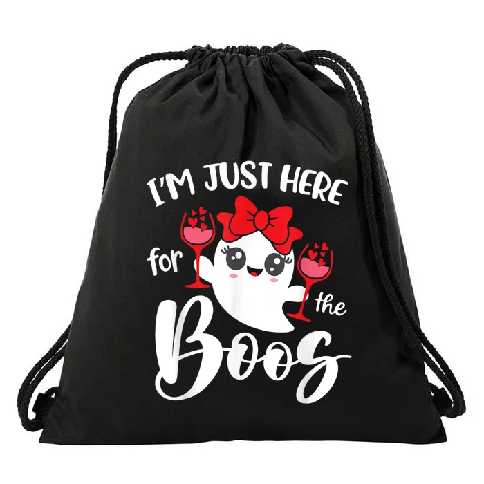 Im Just Here For The Boos Cute Ghost Funny Halloween Drawstring Bag