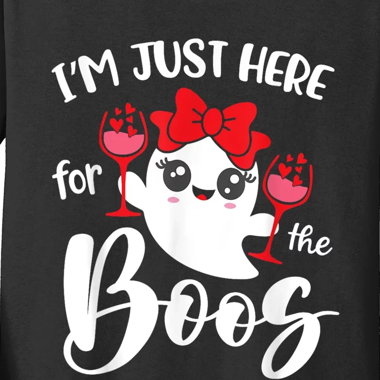 Im Just Here For The Boos Cute Ghost Funny Halloween Kids Long Sleeve Shirt