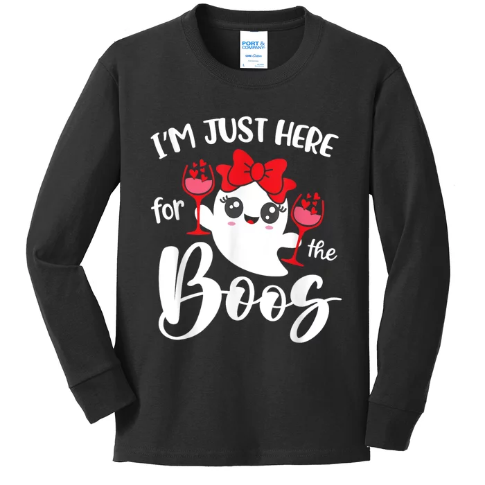 Im Just Here For The Boos Cute Ghost Funny Halloween Kids Long Sleeve Shirt