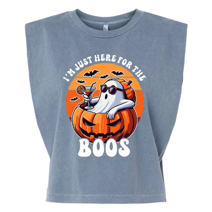 Im Just Here For The Boos Ghost Funny Halloween Garment-Dyed Women's Muscle Tee