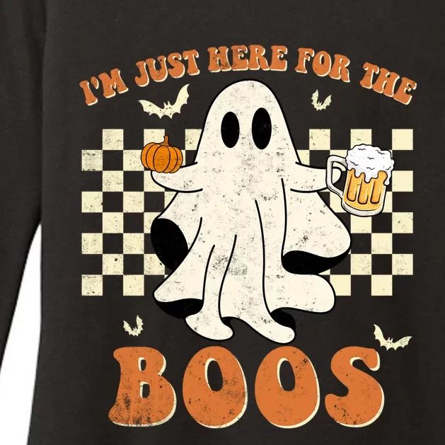 Im Just Here For The Boos Ghost Retro Groovy Halloween Meaningful Gift Womens CVC Long Sleeve Shirt