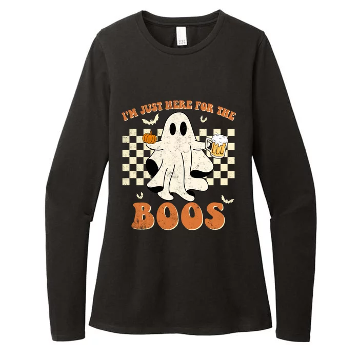 Im Just Here For The Boos Ghost Retro Groovy Halloween Meaningful Gift Womens CVC Long Sleeve Shirt