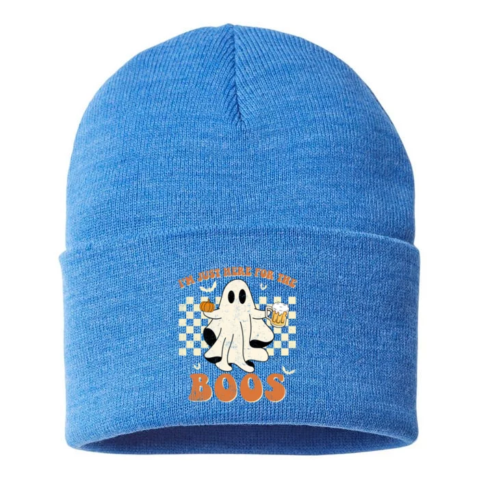 Im Just Here For The Boos Ghost Retro Groovy Halloween Meaningful Gift Sustainable Knit Beanie