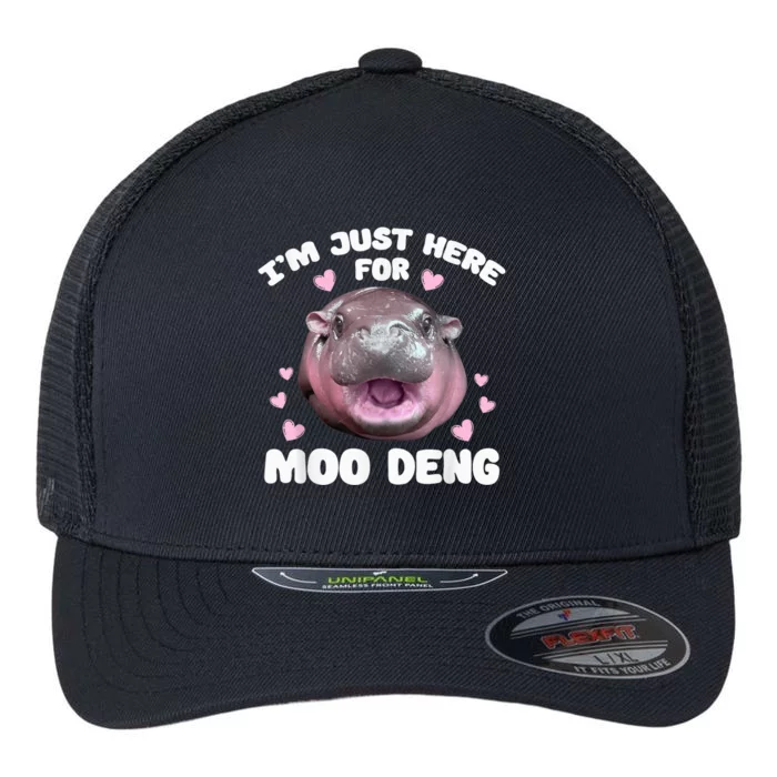 IM Just Here For Moo Deng Cute Baby Hippo Bouncy Souvenir Flexfit Unipanel Trucker Cap