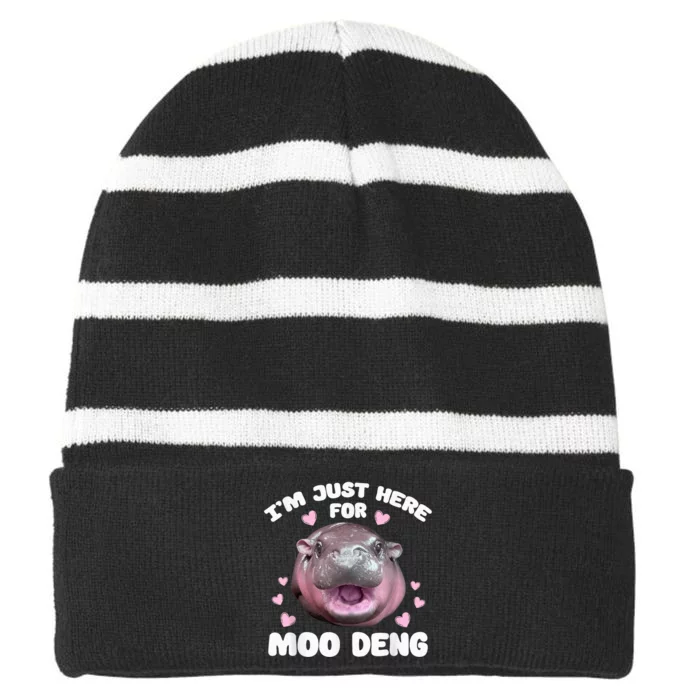 IM Just Here For Moo Deng Cute Baby Hippo Bouncy Souvenir Striped Beanie with Solid Band