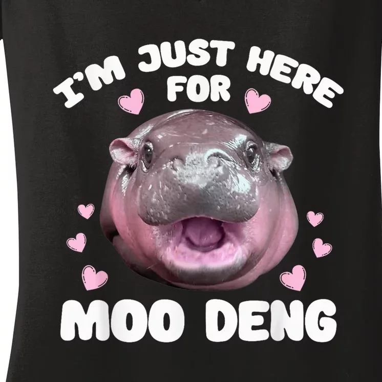 IM Just Here For Moo Deng Cute Baby Hippo Bouncy Souvenir Women's V-Neck T-Shirt