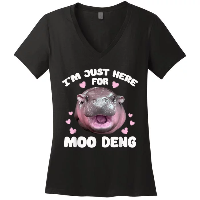 IM Just Here For Moo Deng Cute Baby Hippo Bouncy Souvenir Women's V-Neck T-Shirt