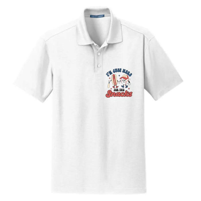 IM Just Here For The Snacks Baseball 4th Of July Hot Dog Dry Zone Grid Performance Polo