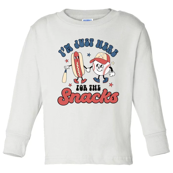 IM Just Here For The Snacks Baseball 4th Of July Hot Dog Toddler Long Sleeve Shirt