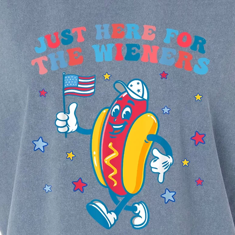 Im Just Here For The Wieners Funny 4th Of July Garment-Dyed Women's Muscle Tee