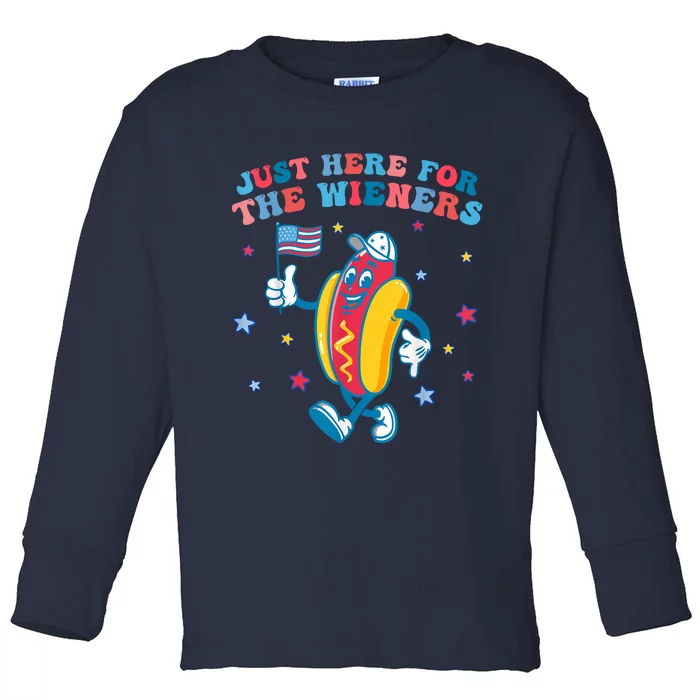 Im Just Here For The Wieners Funny 4th Of July Toddler Long Sleeve Shirt