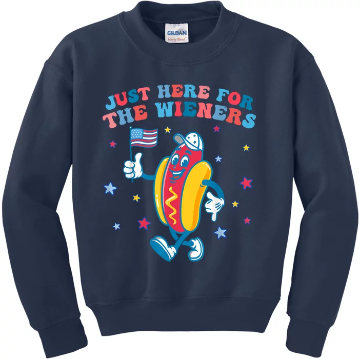 Im Just Here For The Wieners Funny 4th Of July Kids Sweatshirt