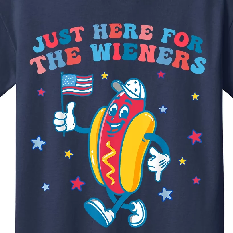 Im Just Here For The Wieners Funny 4th Of July Kids T-Shirt