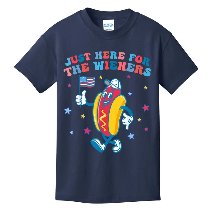 Im Just Here For The Wieners Funny 4th Of July Kids T-Shirt