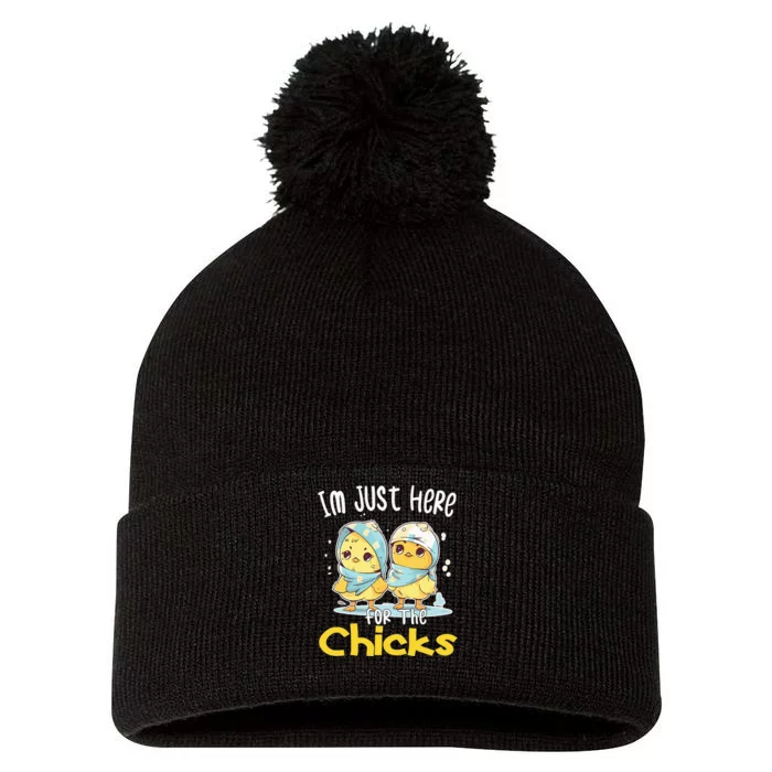 I'm Just Here For The Chicks Cute Easter Pom Pom 12in Knit Beanie