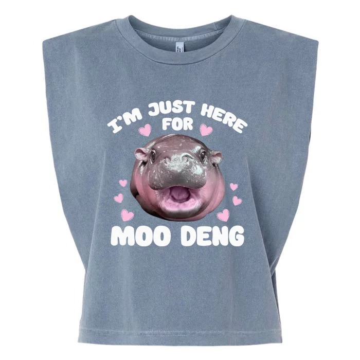 Im Just Here For Moo Deng Cute Baby Funny Hippo Bouncy Garment-Dyed Women's Muscle Tee