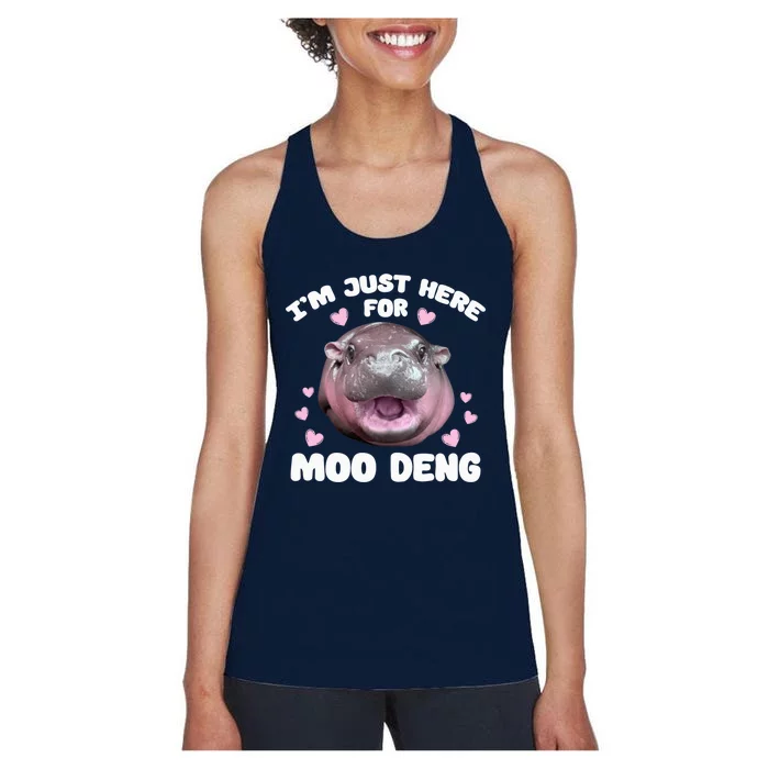 Im Just Here For Moo Deng Cute Baby Funny Hippo Bouncy Women's Racerback Tank