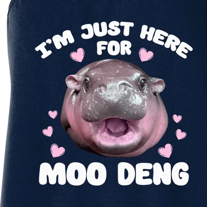 Im Just Here For Moo Deng Cute Baby Funny Hippo Bouncy Women's Racerback Tank