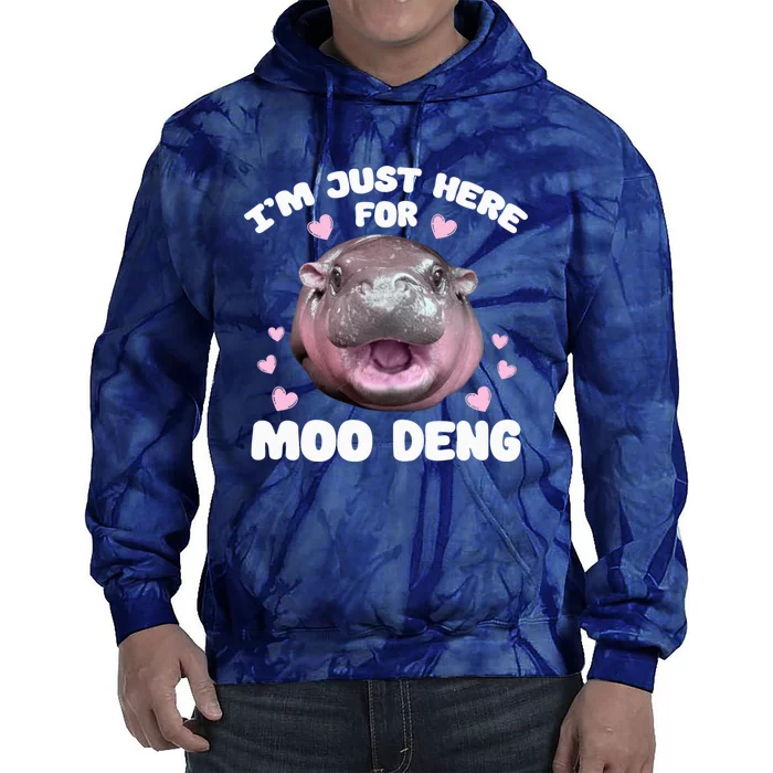 Im Just Here For Moo Deng Cute Baby Funny Hippo Bouncy Tie Dye Hoodie