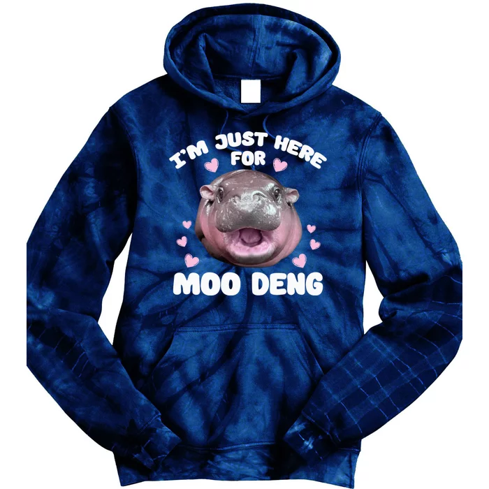 Im Just Here For Moo Deng Cute Baby Funny Hippo Bouncy Tie Dye Hoodie