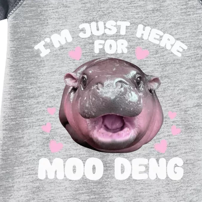 Im Just Here For Moo Deng Cute Baby Funny Hippo Bouncy Infant Baby Jersey Bodysuit