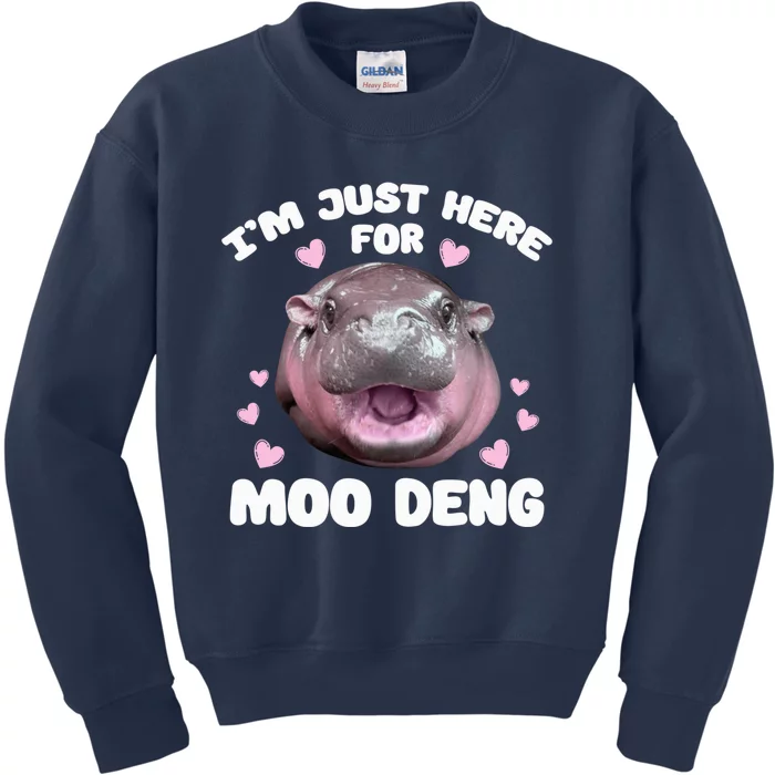 Im Just Here For Moo Deng Cute Baby Funny Hippo Bouncy Kids Sweatshirt