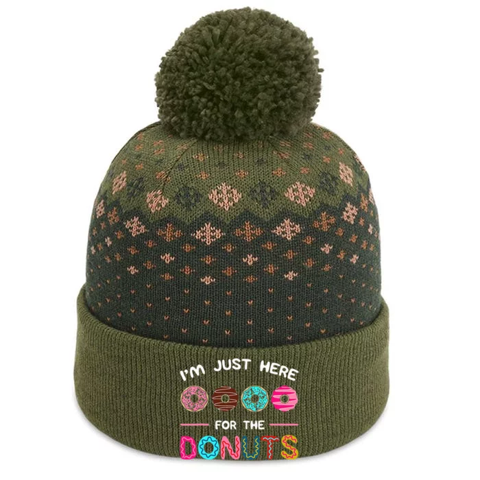 Im Just Here For The Donuts Doughnut Dough Sweet Dessert The Baniff Cuffed Pom Beanie