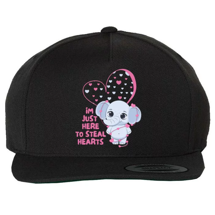 I'm Just Here To Steal Hearts Cute Elephant Valentine's Day Gift Wool Snapback Cap