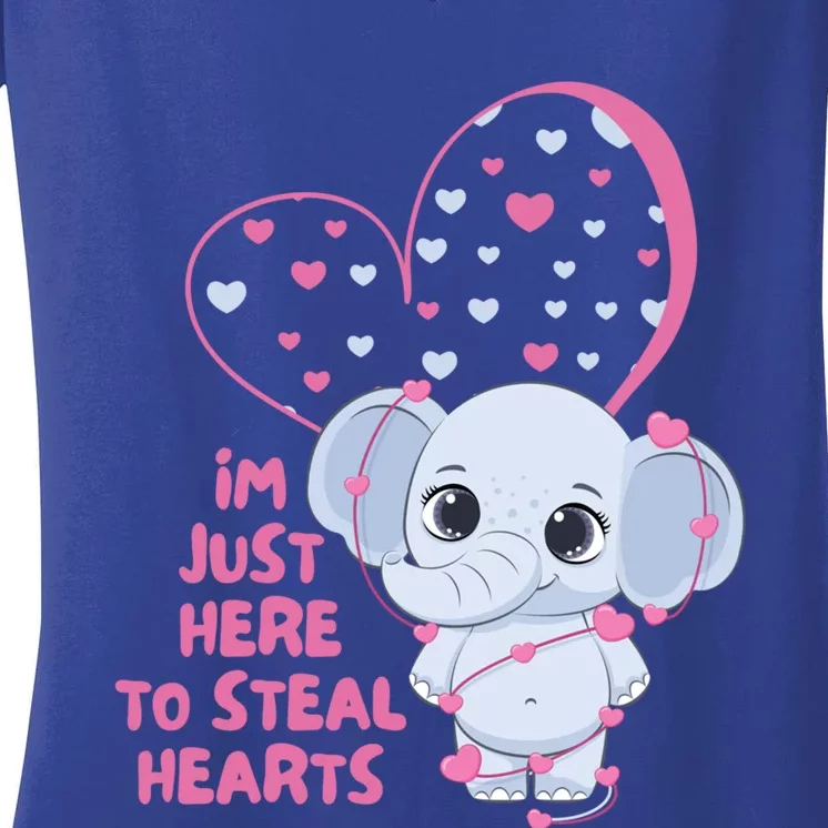 I'm Just Here To Steal Hearts Cute Elephant Valentine's Day Gift Women's V-Neck T-Shirt