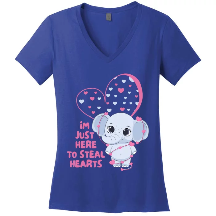 I'm Just Here To Steal Hearts Cute Elephant Valentine's Day Gift Women's V-Neck T-Shirt